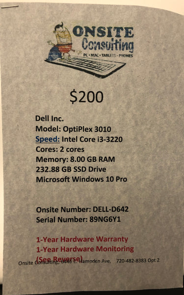 i3-3 Gen Dell desktop # DELL-D642