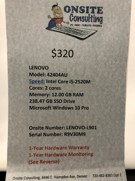 i5-2 Gen LENOVO laptop # LENOVO-L901