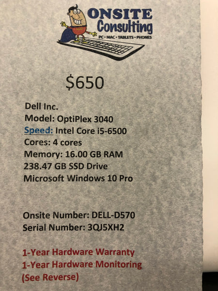 i5-6 Gen Dell desktop # DELL-D570