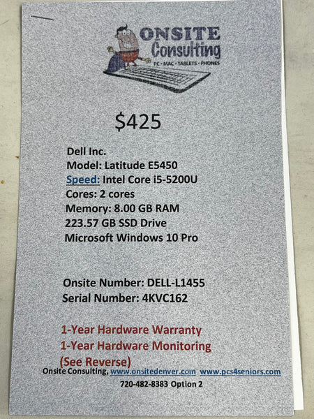 i5-5 Gen Dell laptop # DELL-L1455
